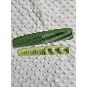 Vintage Nylon Comb Set 2 Barber Combs Vanity Table Hair Brush Wide Green Styling